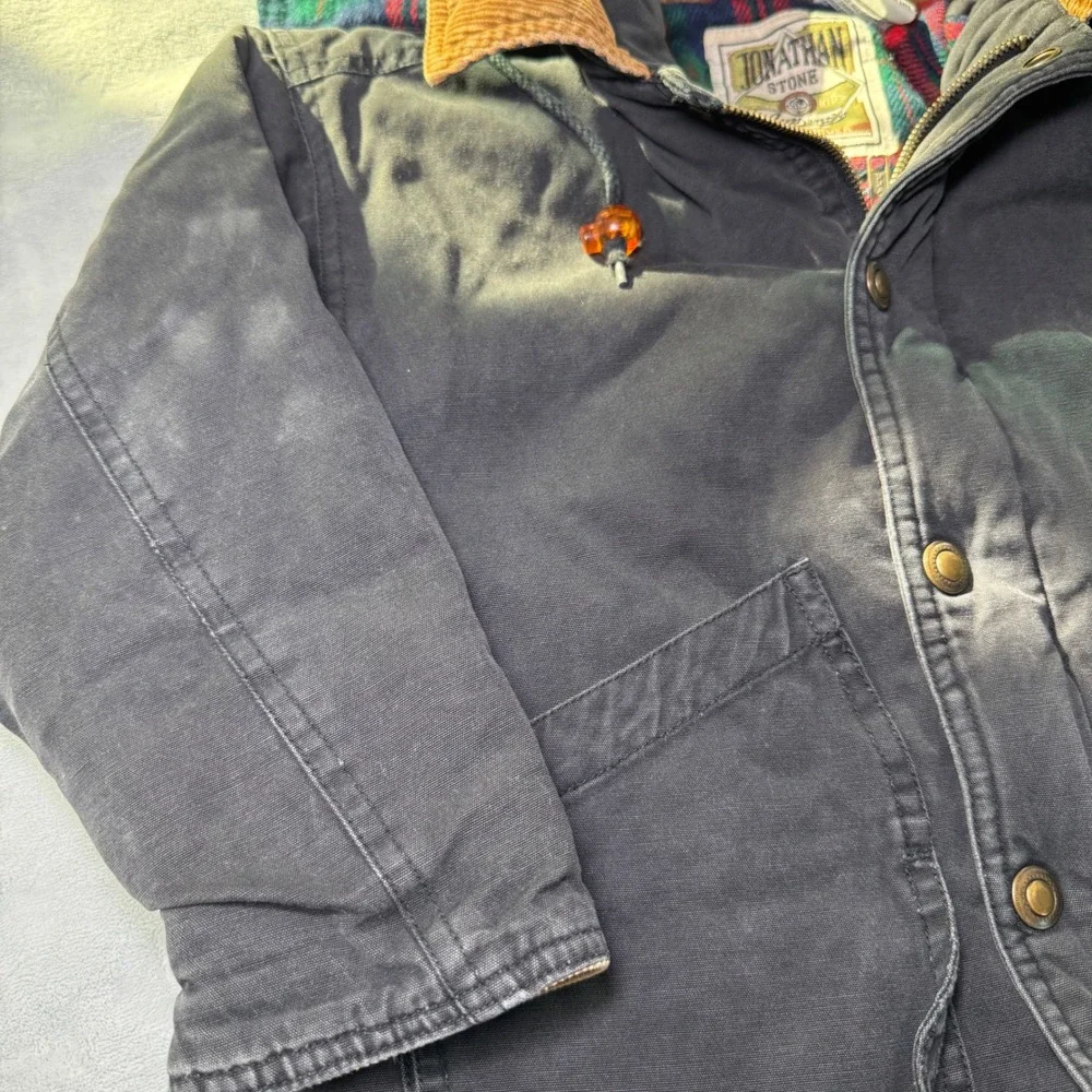 Jonathan Stone Kids Plaid Lined Hooded Coat Jacket Size 5 Charcoal Corduroy Trim
